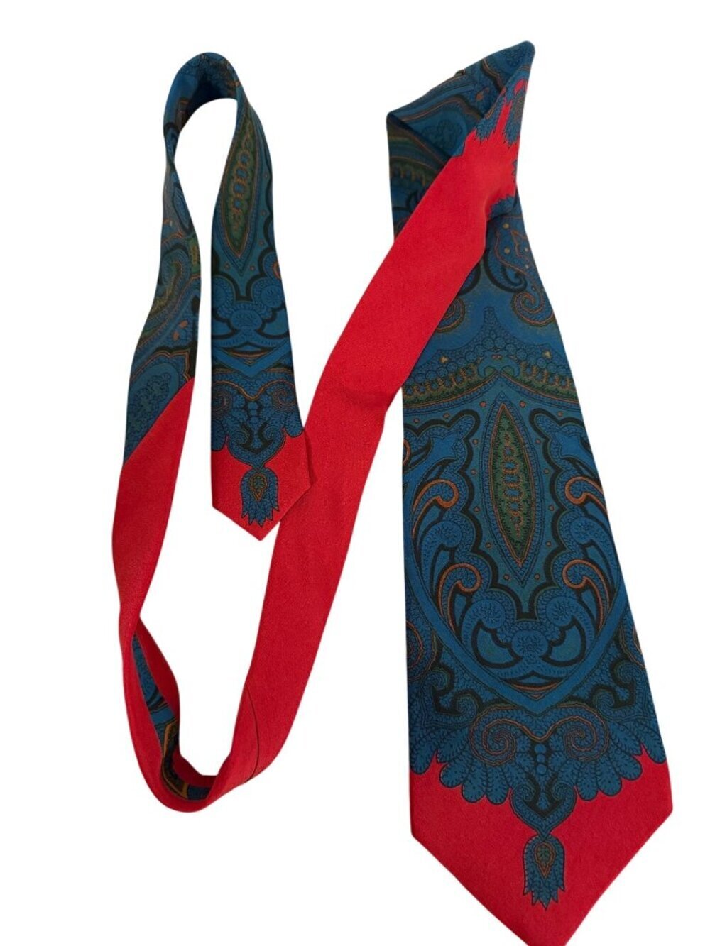 Polo Ralph Lauren Mens Tie Silk Two-tone Paisley Pattern OS Pointed-end Vintage